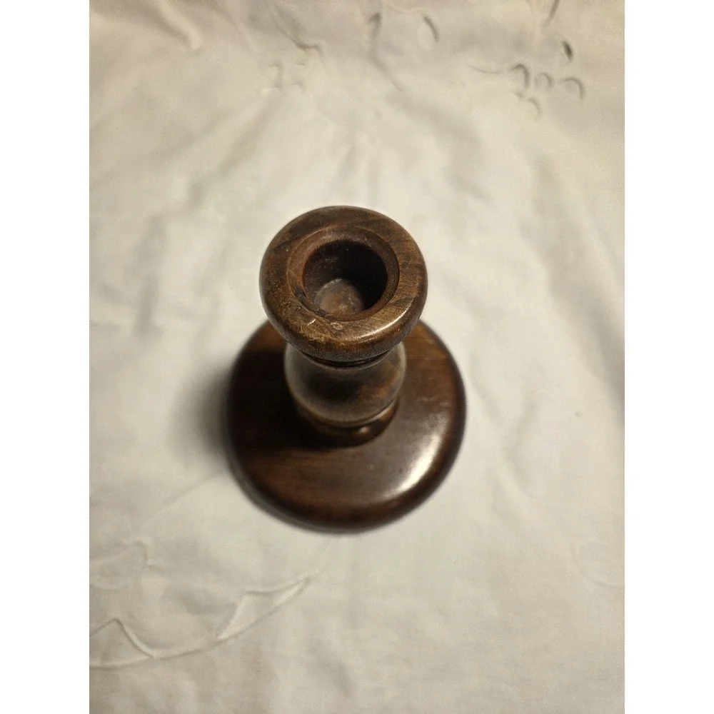 Vintage Turned Wood Candlestick Holder